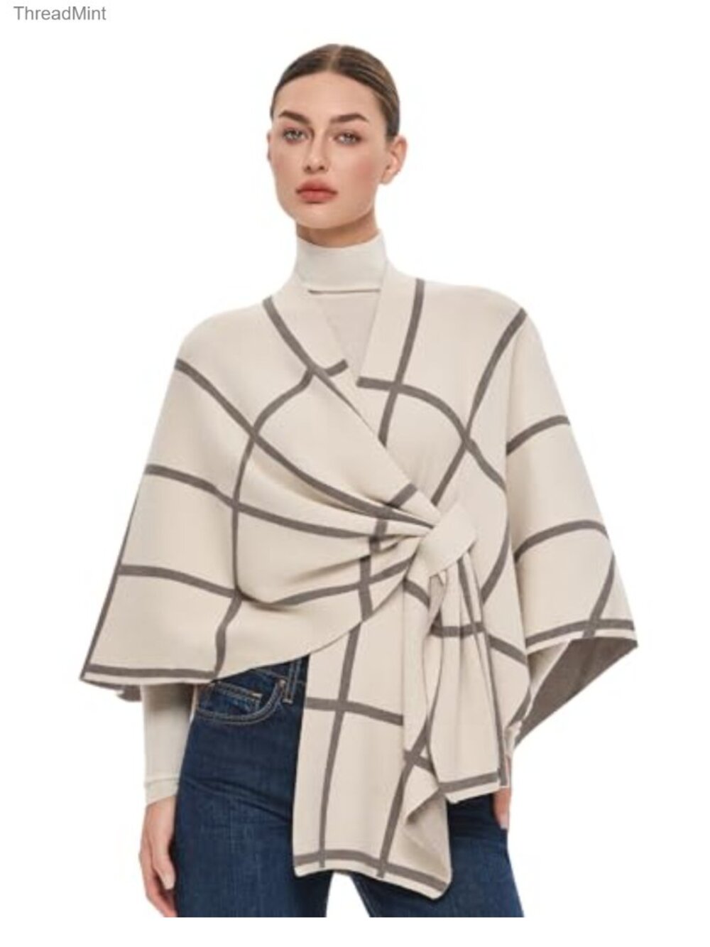 Open Front Shawl Wrap Poncho Sweater Double Knit One Size